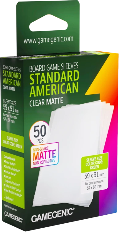 Gamegenic: Board Game Sleeves - Standard American (59x91 mm) - Clear Matte - 50 sztuk