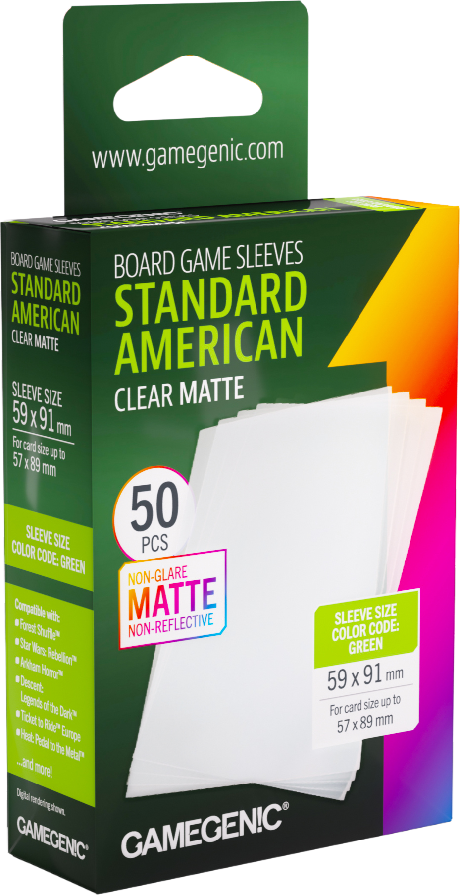 Gamegenic: Board Game Sleeves - Standard American (59x91 mm) - Clear Matte - 50 sztuk