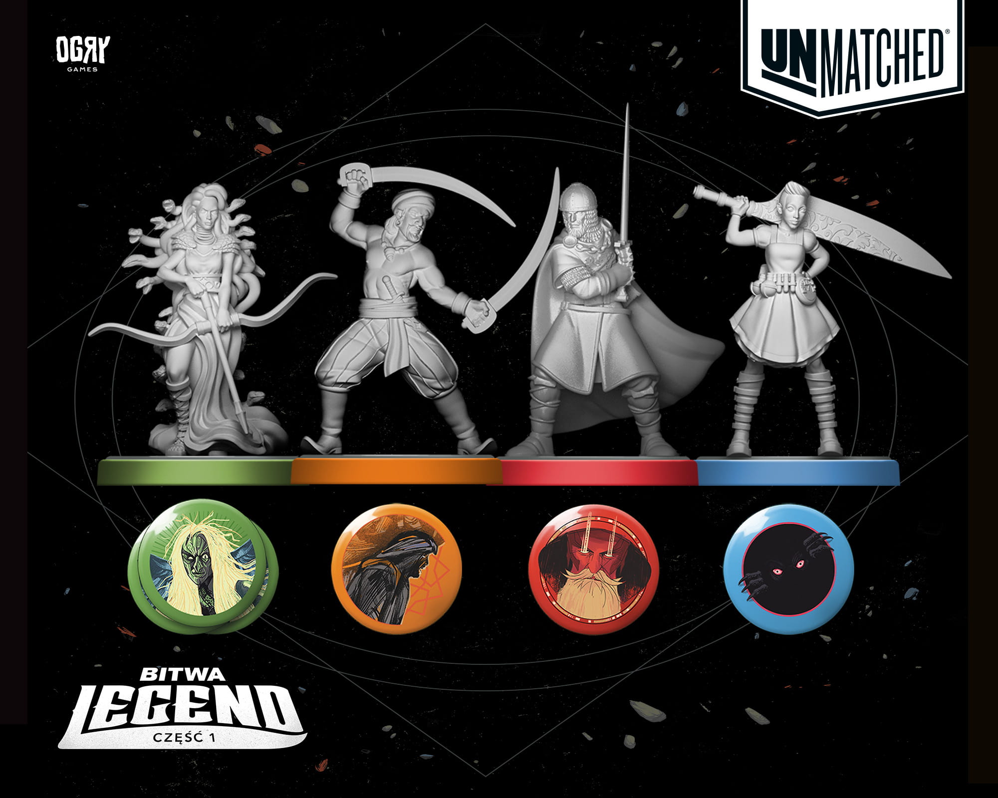 Unmatched: Bitwa Legend (edycja polska) figurki i żetony
