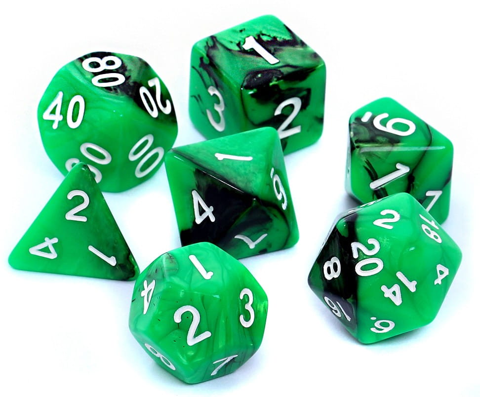 Komplet kości REBEL RPG - Dwukolorowe - Zielono-czarne